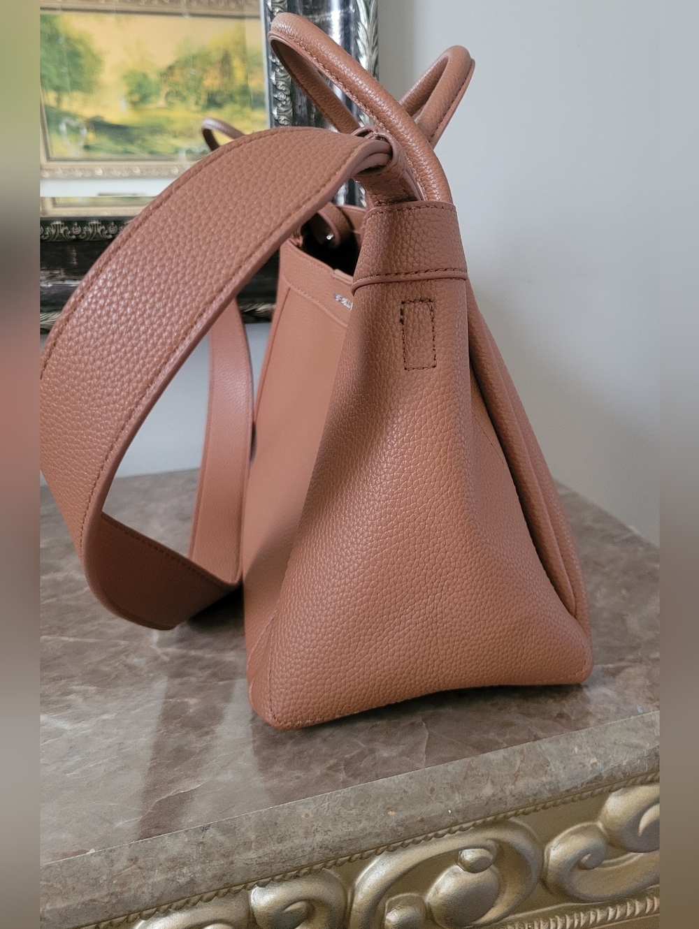 Newbella Kelly Brown Lightweight Faux Leather Top-Handle Shoulder Tote Bag NEW - Picture 6 of 16